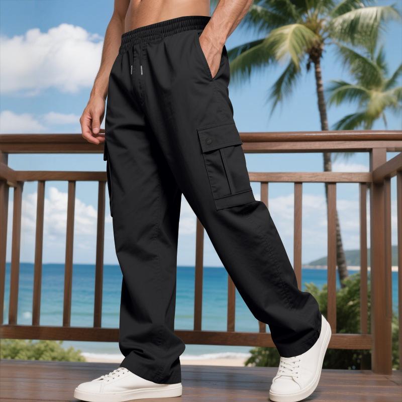 Men's Loose Amekaji Casual Work Sports Multi-Pocket Straight Pants.