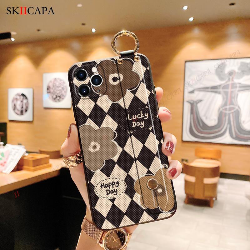 Wrist Strap Stand Case For Oppo Reno 10 pro + Vintage Flower Holder Soft TPU Silicone Shockproof Cover For Oppo reno 9 8 7 SE 6Z