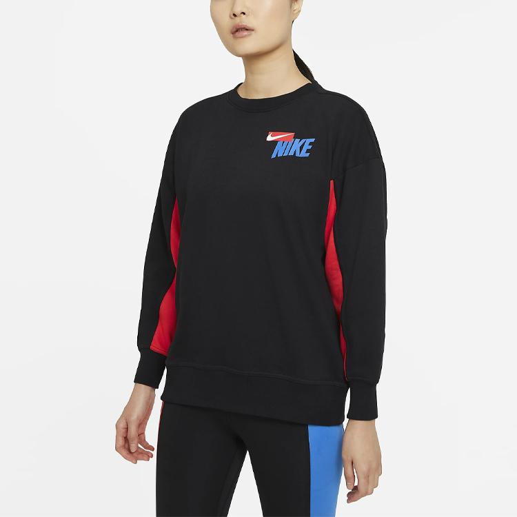 Nike Dri-FIT Colorblock Bedrucktes Strick-Sweatshirt mit Rundhalsausschnitt und langen Ärmeln für Damen Sweatshirt Schwarz DA0392-010