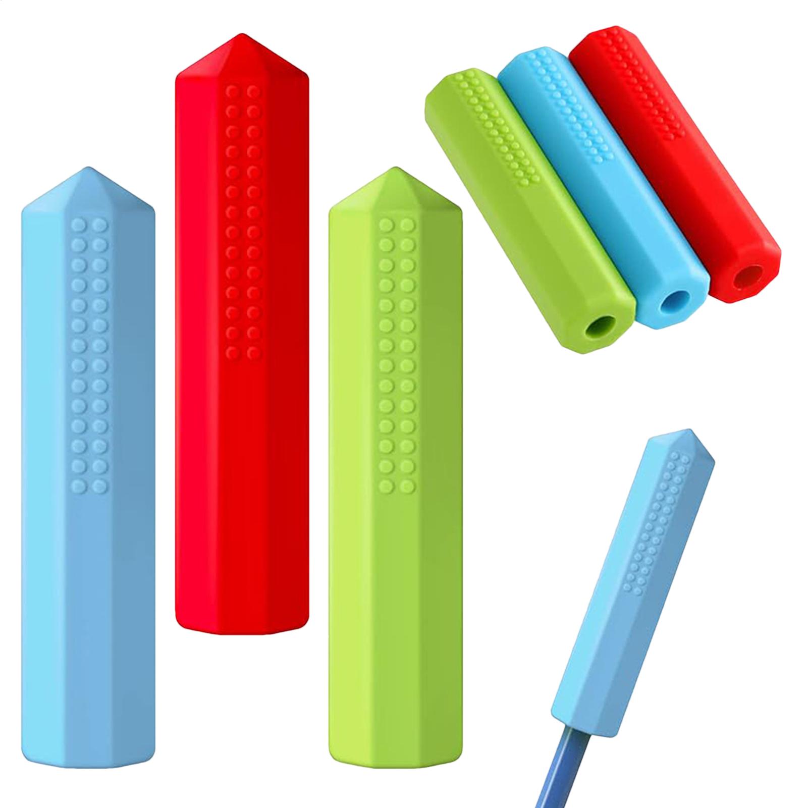 

3pcs/set Silicone Chewable Pencil Topper Crystal Silicone Pencil Cover Tube Teething Sensory Pencil Chew Topper For Boys Girls CN