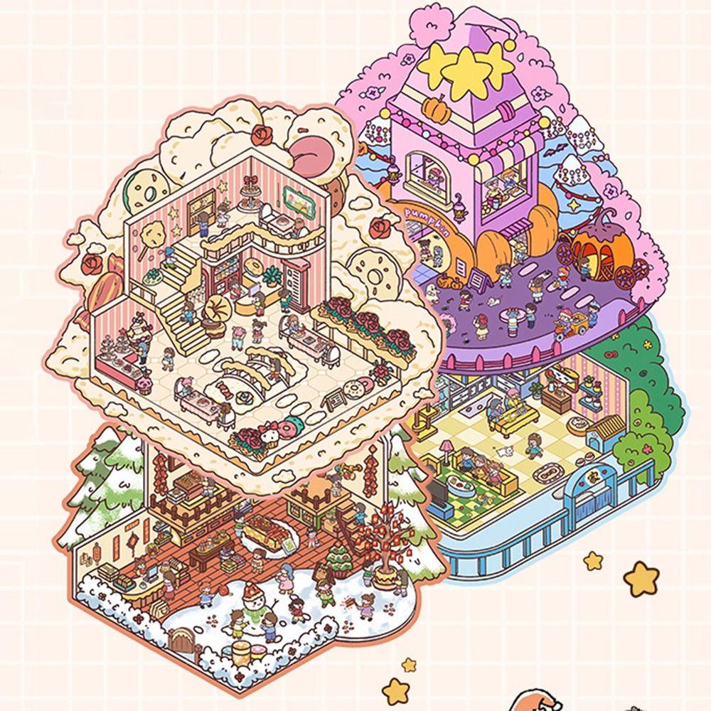 20in1 3D Stickers Scene Set Capybara Cabin Scene Decorative Decals Landscape Sticker Book  Girl