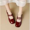 Autumn And Shallow New Spring Mouth French Retro Red Chunky Heel Anklestrap Womens Leather Shoes