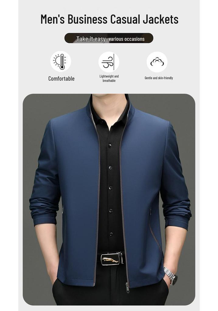 2025 High-End Men's Business Casual Non-Iron Jacket for Spring/Autumn - Middle-Aged Dad Style