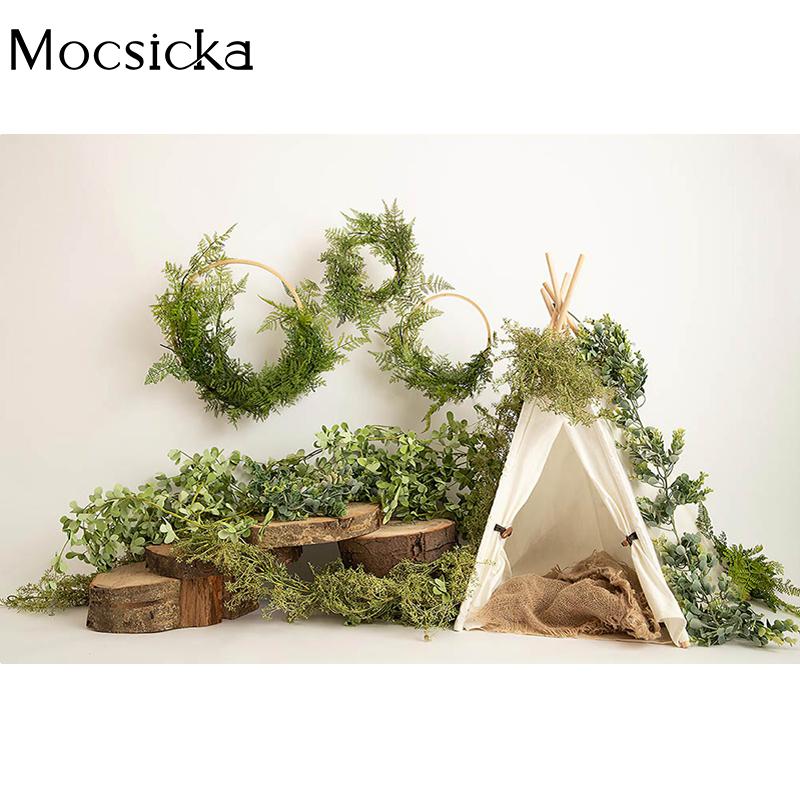 Mocsicka Spring Photography Backdrops Baby Shower Photo Wallpaper Tent Green Leaf Decoration Child Birthday Photocall Background