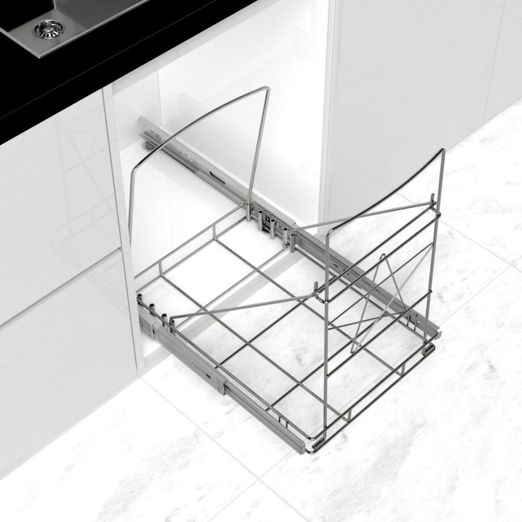 Pull-out Trash Can Rack Chrome Finish Under-Cabinet Garbage for Kitchen