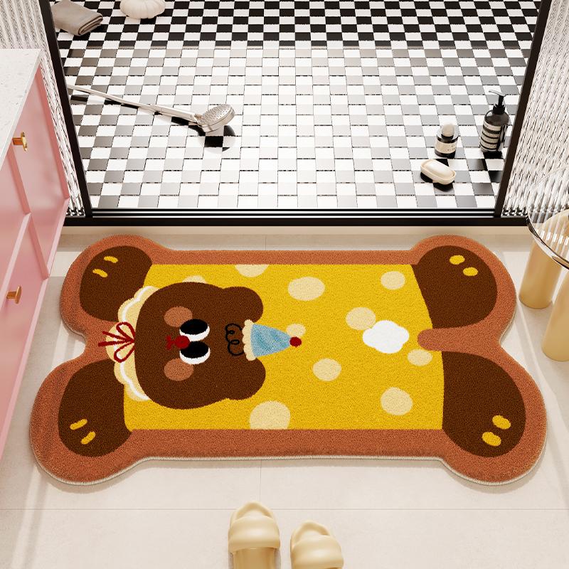 2025 new plush cartoon bathroom floor mat toilet carpet thickened water absorption non-slip imitation cashmere foot mat