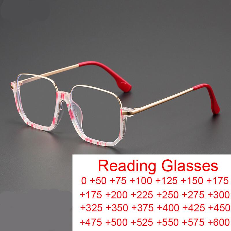 Half Frame Oversized Square Glasses Anti Blue Light Large Frame Reading Glasses Women Popular Transparent Eyeglasses Uv400