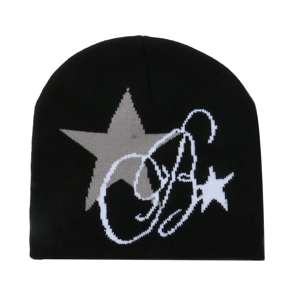 Temu autumn and winter outdoor cycling warm hat five-pointed star jacquard wool hat men's and women's beanie cold hat