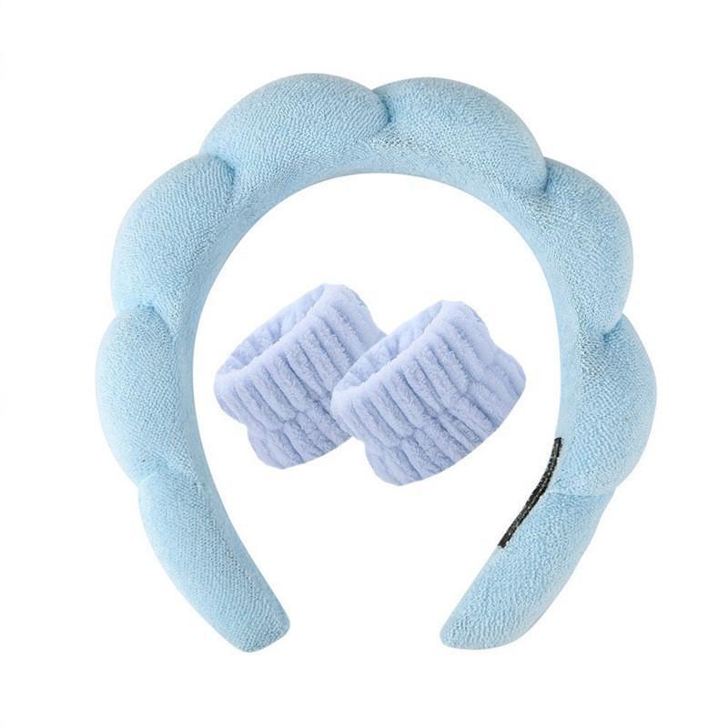 Wash Face Headband & Wrist Band Set 3 Pcs Soft Fluffy Absorbent for Skincare Makeup Shower Spa Facial Cleansing