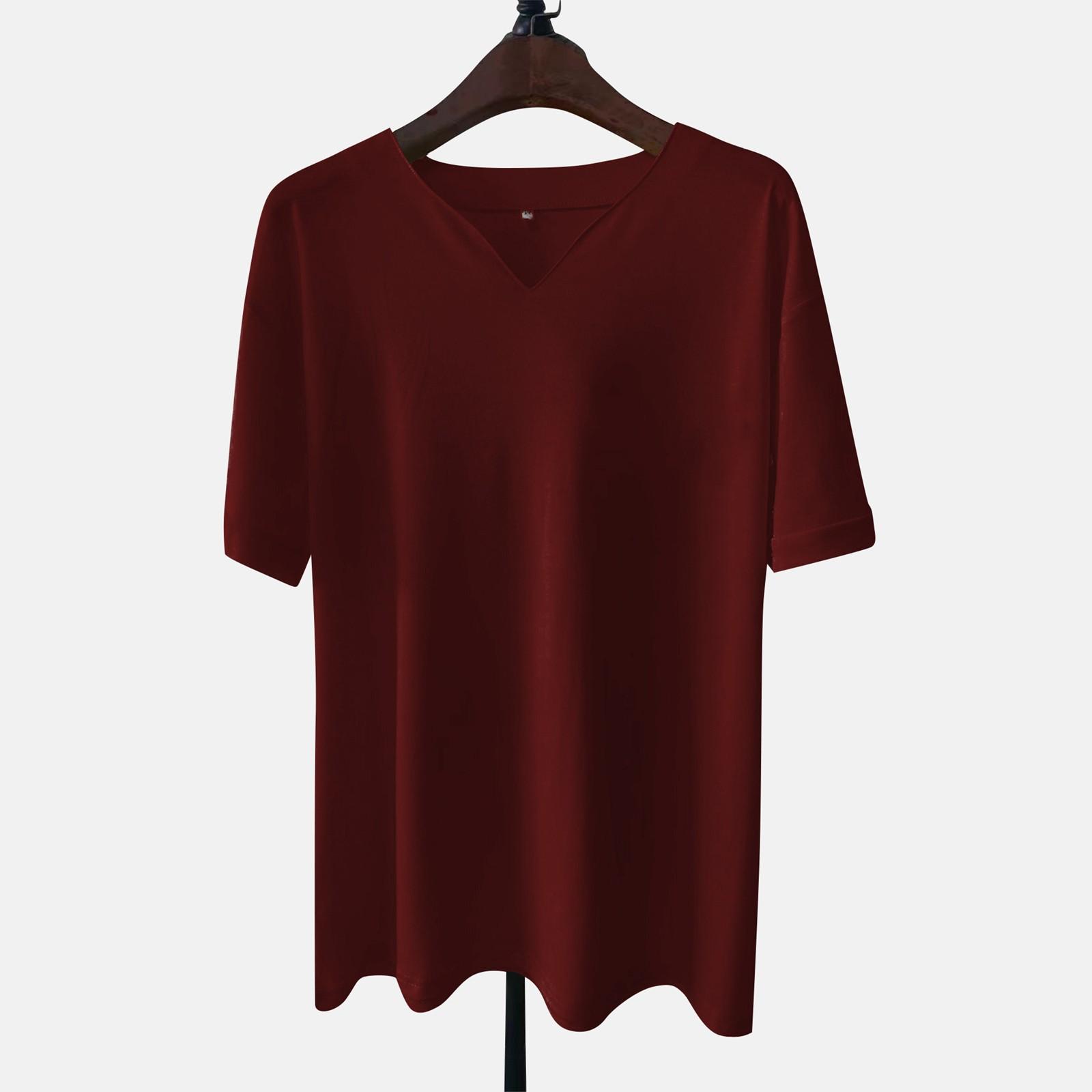 

Мужская повседневная однотонная мужская деловая футболка с v-образным вырезом и коротким рукавом для фитнеса XXL винный