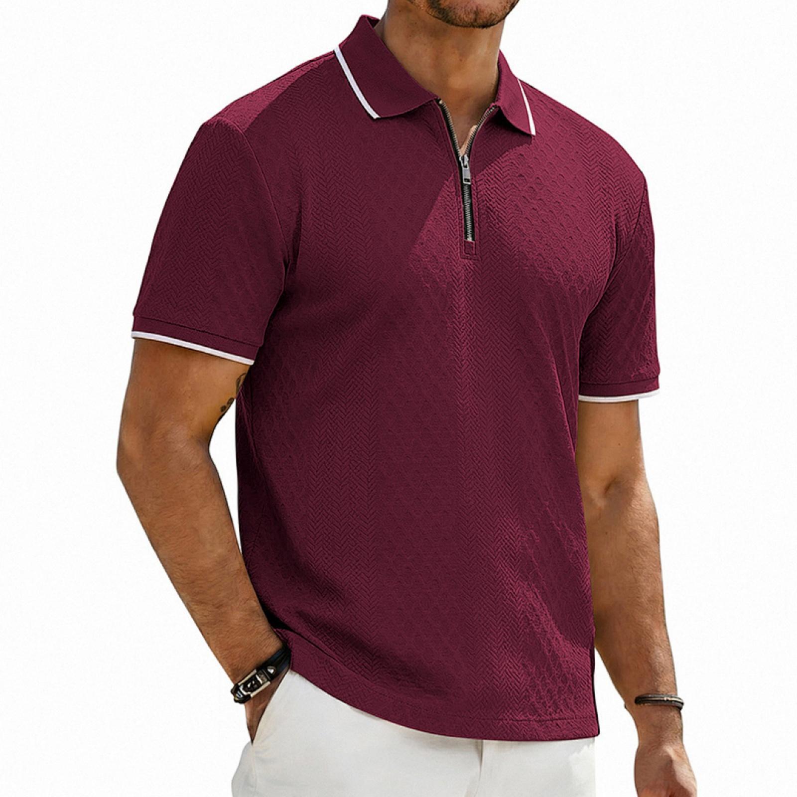 

Men s Retro, Loose Texture, Textured Zipper Short-sleeved Shirt M винний