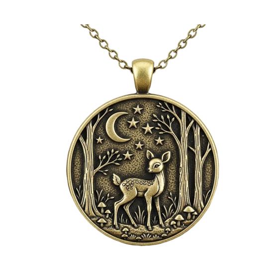 Collana con Pendente Luna Foresta Animale Viaggiatore nella Foresta Pendente Collana Stile Retrò Gioiello Regalo per Amanti della Natura