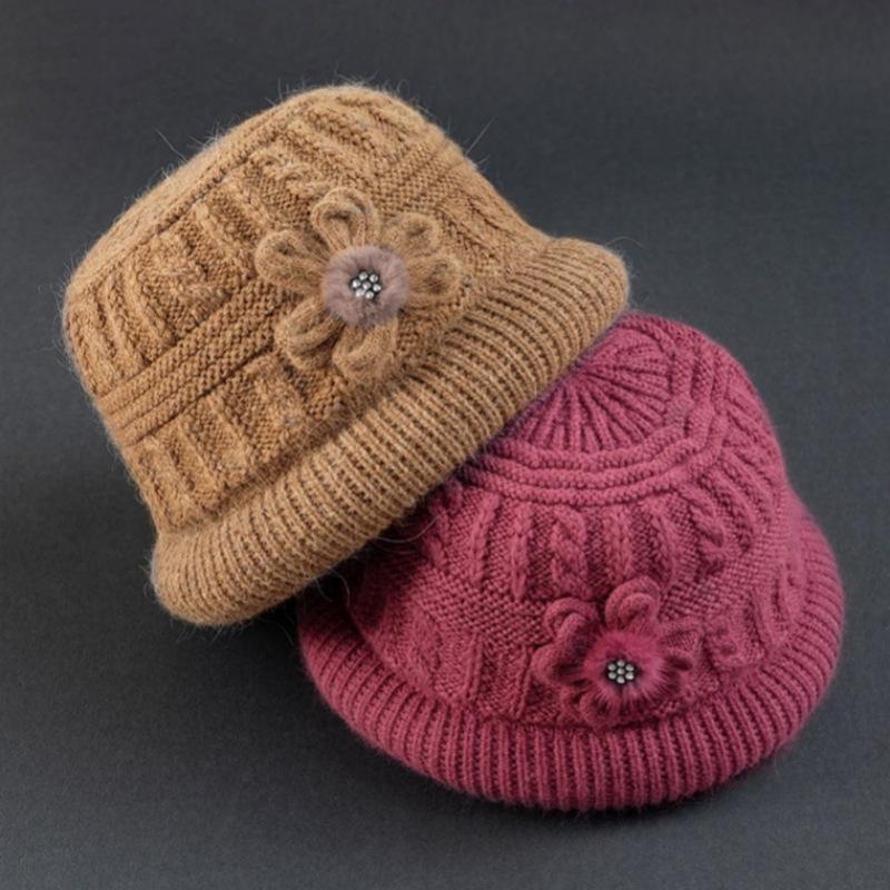 Thickened Woolen Fisherman Hat for Middle-Aged & Elderly Women - Warm, Velvet-Lined, Knitted Hat for Autumn & Winter