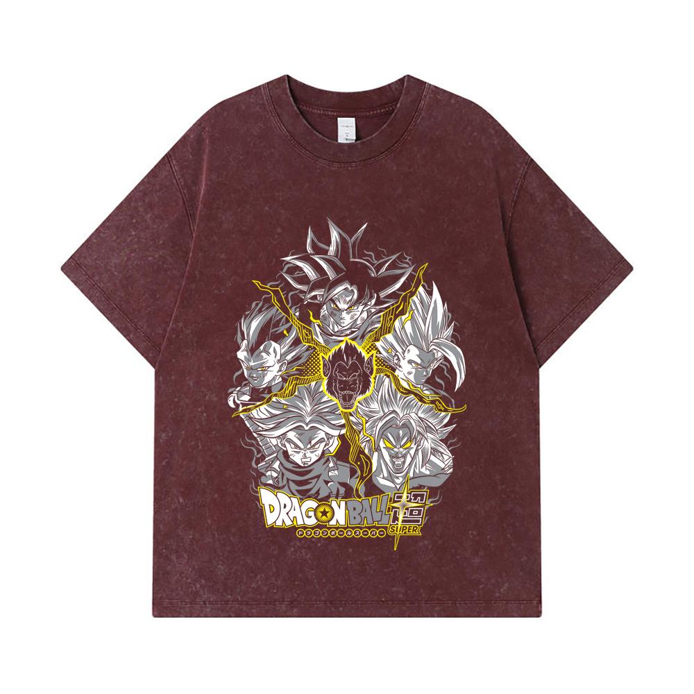 275 GSM Washed T-shirts 100% Cotton Dragon Ball V49 Super Saiyan Print Unisex Heavy Cotton T Shirt