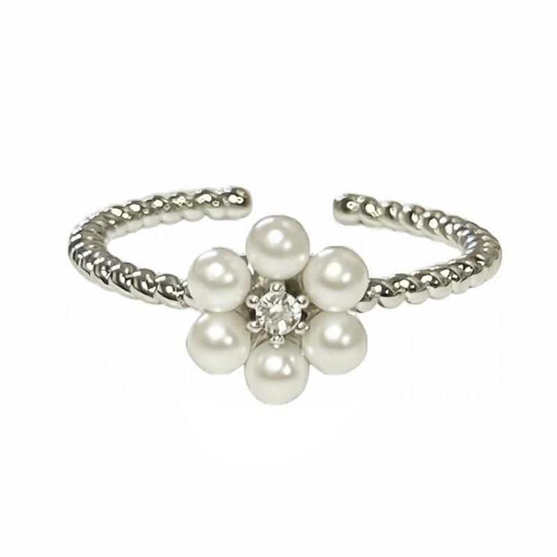 Sweet kitten pearl flower fashion open ring female Korean simple niche design sense exquisite fashion ring