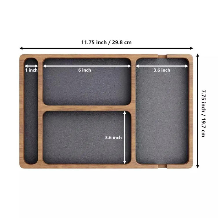 

Office Desktop Storage Box Solid Wood Partition Storage Box Mobile Phone Headphone Debris Storage Box Wooden Storage Tray 29.5*19.5*1.5cm