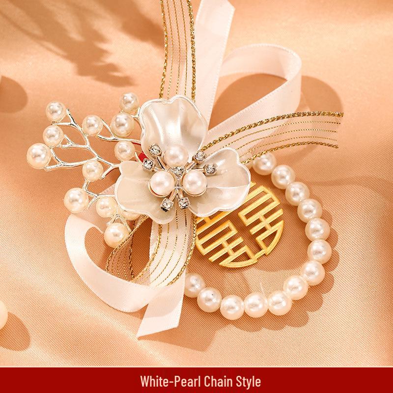 Bridesmaid Pink Rose Corsage Bracelet - Wedding Flower Accessory