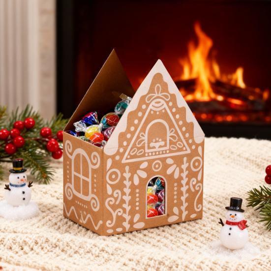 Christmas Gingerbread House Gift Box Small Christmas Candy Boxes for Cookies Chocolates Treats 3D House Shaped Paper Box for Holiday Party Favors