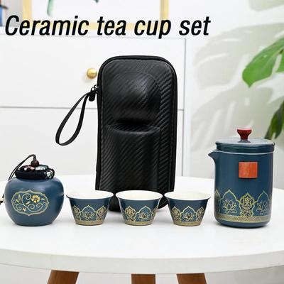 Ceramic Portable Travel Tea Set,Porcelain Tea Bowl,Espresso Cups,Pottery Coffee Mug,Afternoon Teacup Mugs,Coffee Cups,1 Set
