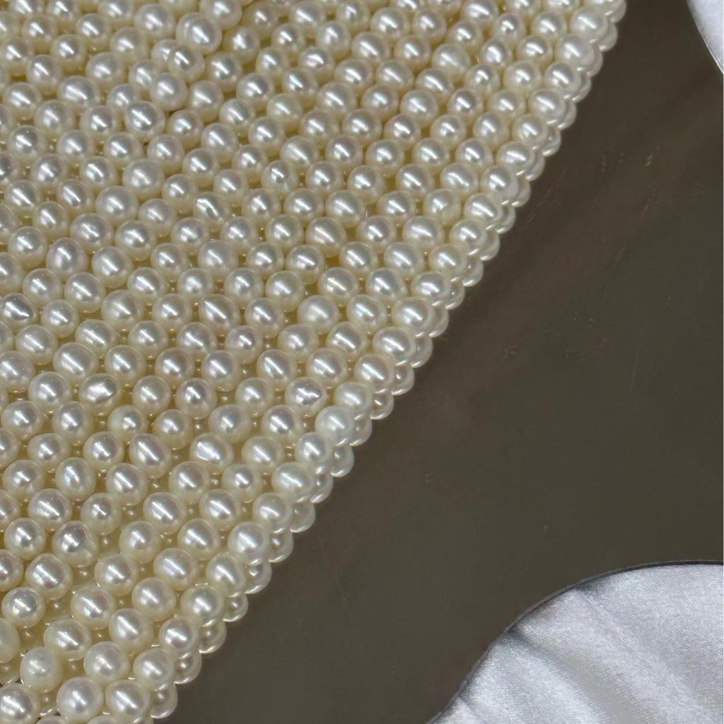 Natural Freshwater Pearl Necklace: 6-7mm White & Translucent Pink Luster, Near Round Potato Shape, Semi-Finished.