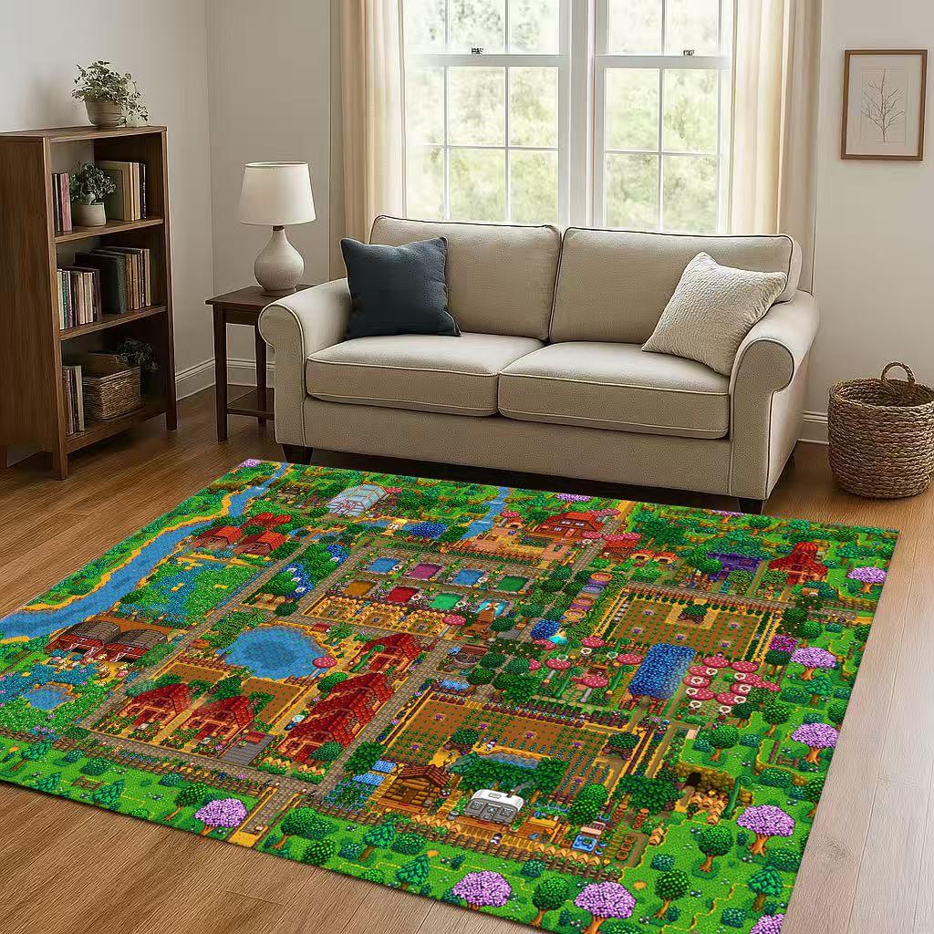 Retro Pixel Game Stardew Valley Farm Map Living Room Non-Slip Area Rug Soft Carpet for Bedroom Playroom Sofa,Home Decor Doormat