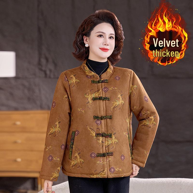 Women s Velvet-Lined Winter Jacket for Middle-aged and Elderly 4XL жёлтый