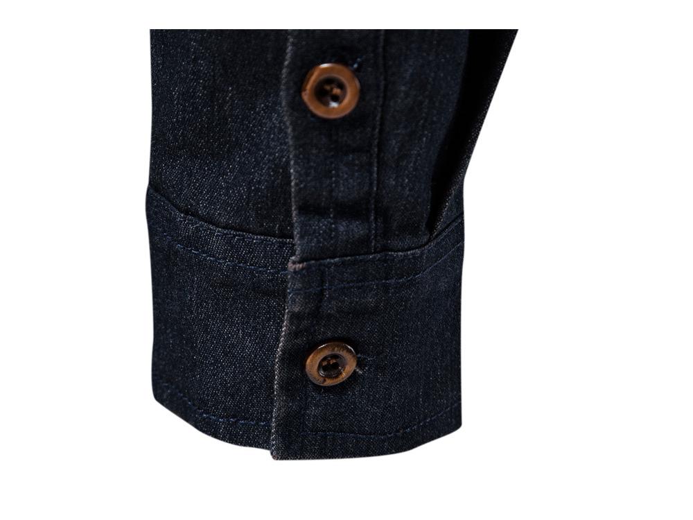 2024 Men's European Size Casual Solid Color Denim Long-Sleeve Shirt In Stock