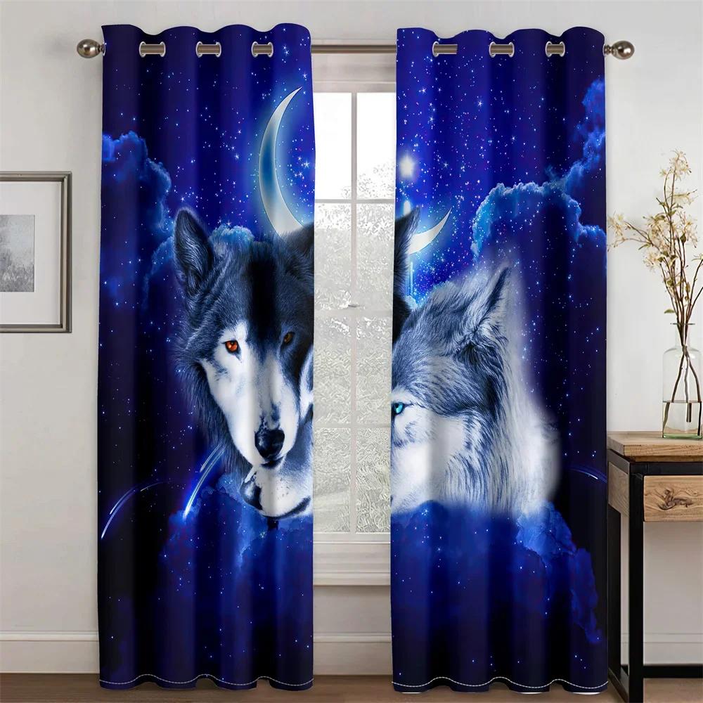 Night Wolf under the Moon Design Animal Light Filtering Drapes Window Curtains for Living Room Bedroom 2 Pieces Decor cortinas