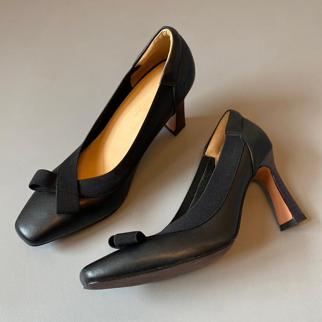 Retro High-heeled Shoes with Thin Heels, Soft Leather, Square Toe, Single Shoe, Women's Shoes