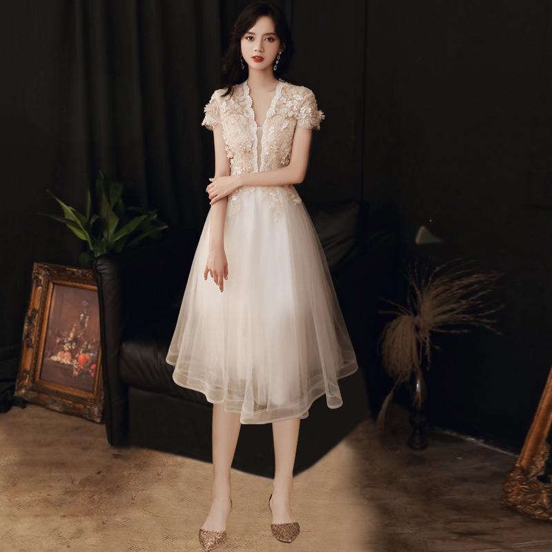 Banquet Evening Dress Women's 1011 New Long Sexy Host Champagne Fairy Fantasy Mori Evening Dress Skirt