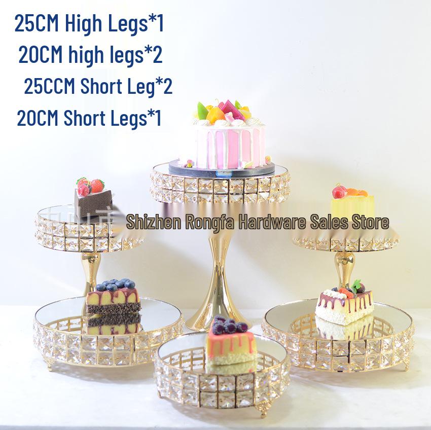 Gold Crystal Cake Stand - High-Footed Square Dessert Display Table for Weddings