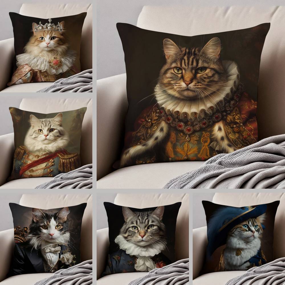 Renaissance Königliche Katze Lustiger Kissenbezug Anti-Hausstaubmilben Unsichtbarer Reißverschluss Sofa Bett
