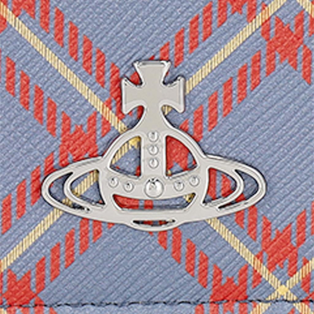 Vivienne Westwood SAFFIANO PRINTED Tri-fold Wallet, BLUE/ORANGE TARTAN, Women's, 5115002NW-S0022 [Used]