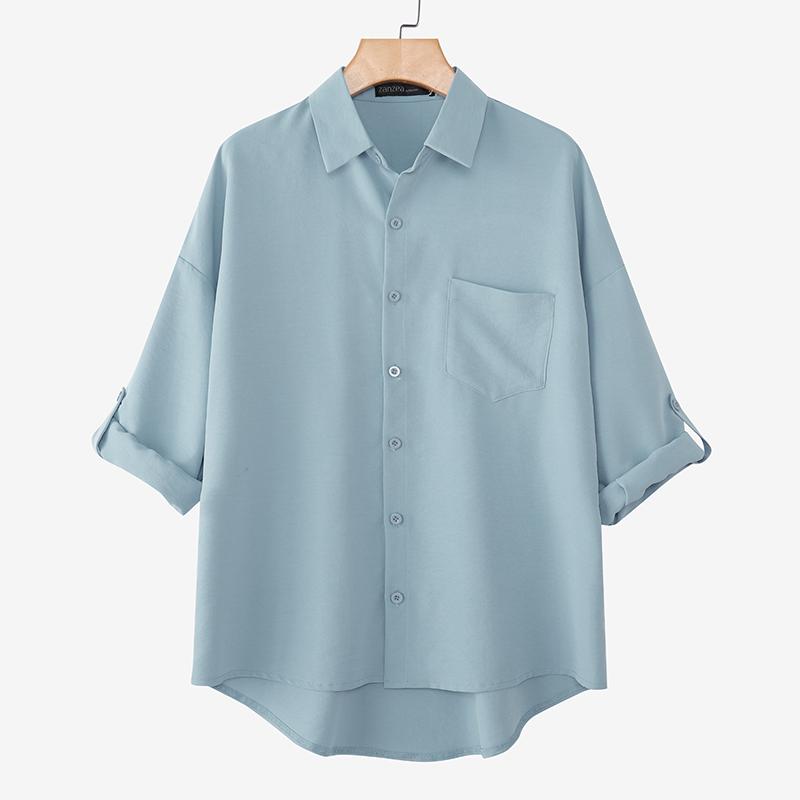 

ZANZEA Женская блузка с классическим воротником, свободного кроя, с рукавом 3/4, в повседневном стиле 5XL синий