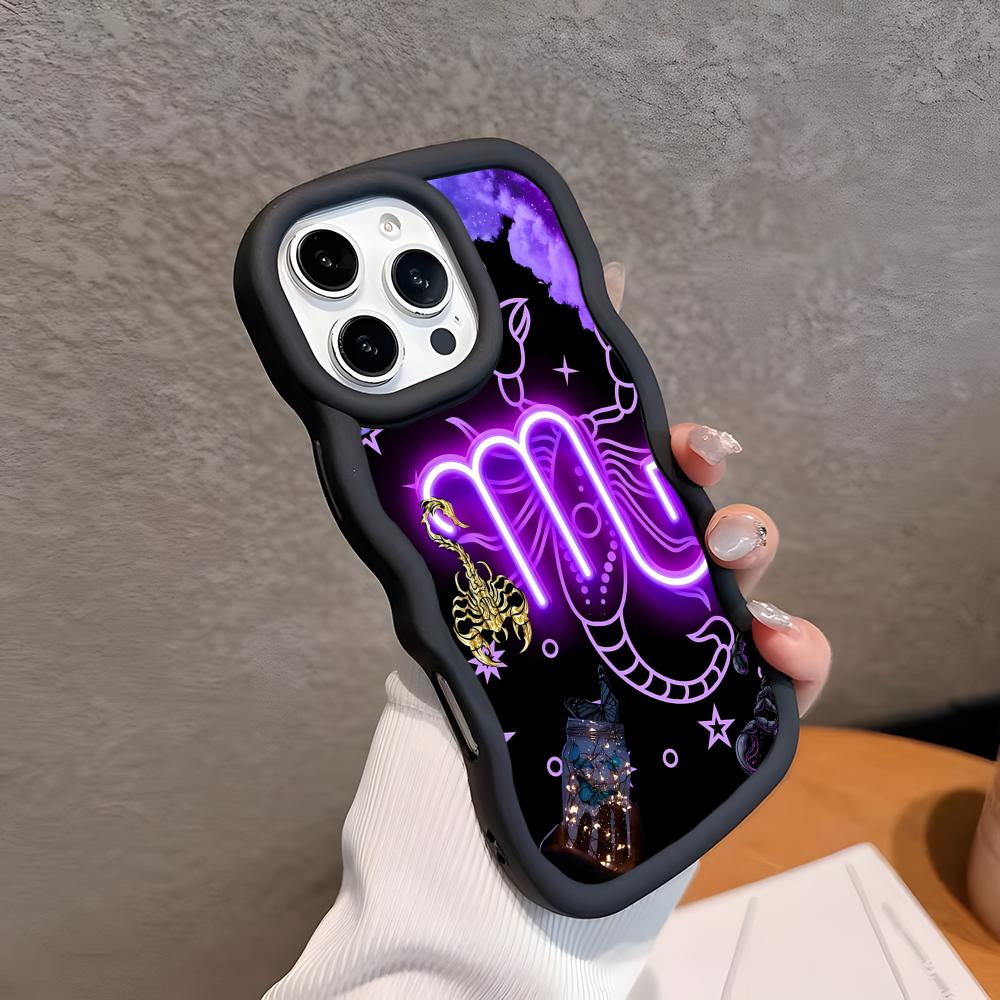 

Zodiac Sign Scorpio Phone Case for iPhone 17 16 15 14 13 12 11 Air Pro Max Plus Black Soft TPU Wavy Edge Cover iPhone17 Pro Max