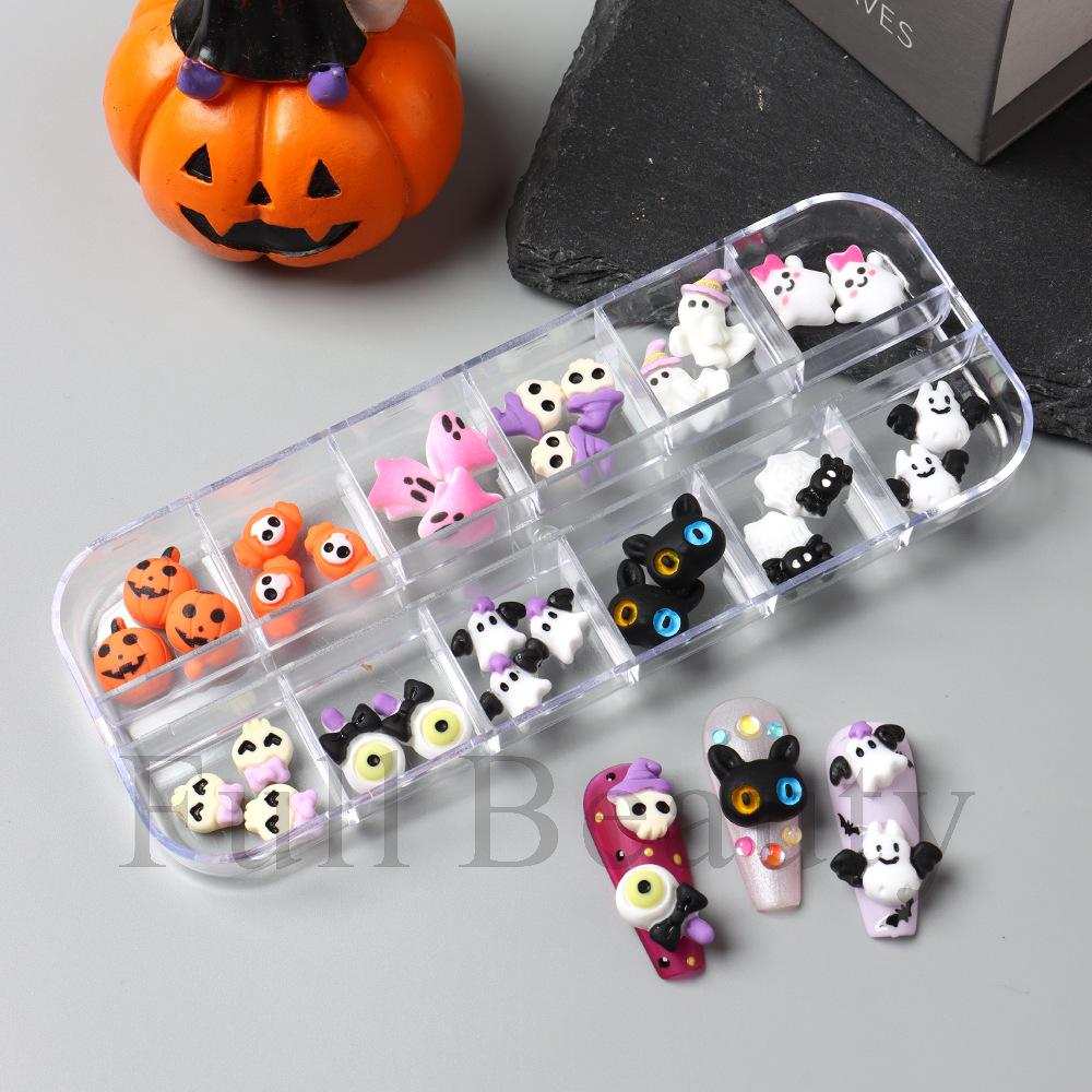 New Nail Art Accessories Halloween Cartoon Cute Resin Ghost Skull Candy Bat Nail Accessories