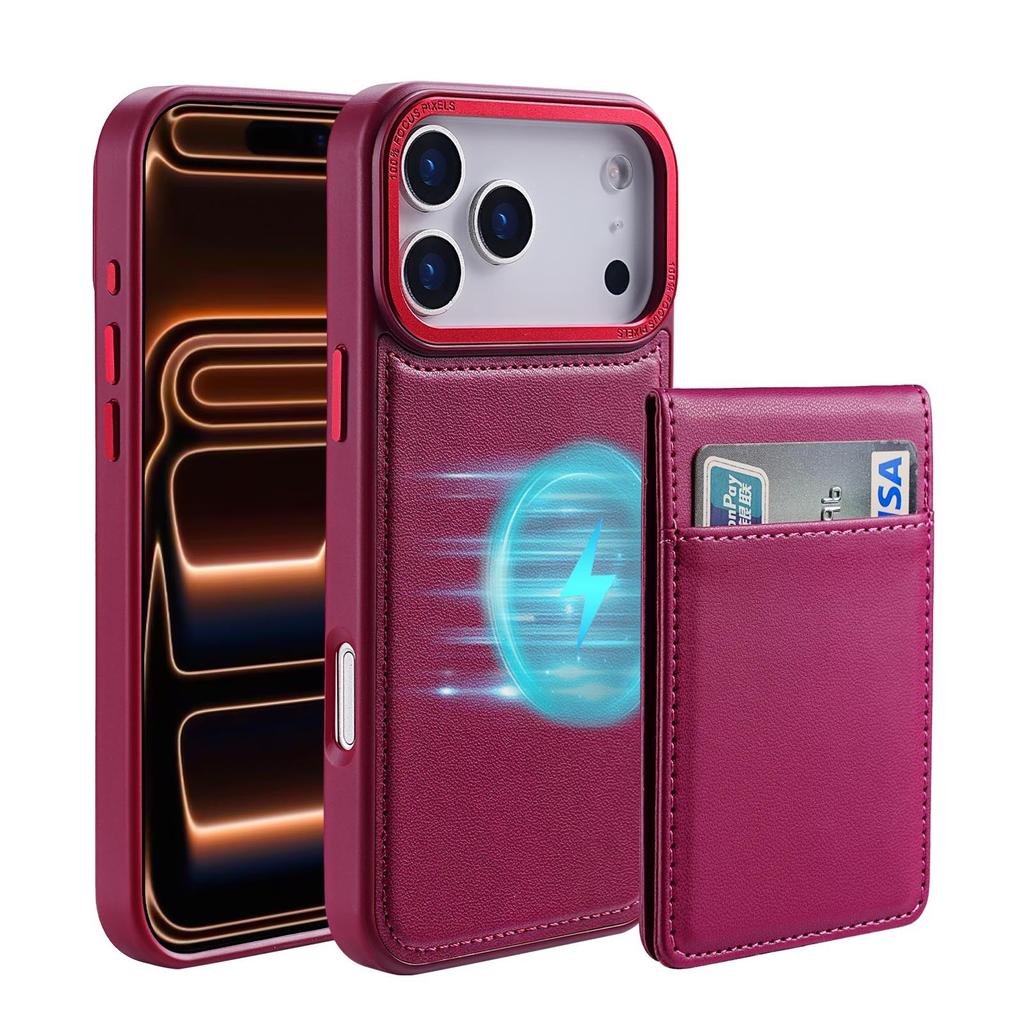 Magnetic Wireless Charging 2in1 Card Holder Phone Case for IPhone 18 17 16 15 14 13 Pro Max 17Air Leather Shockproof Cover