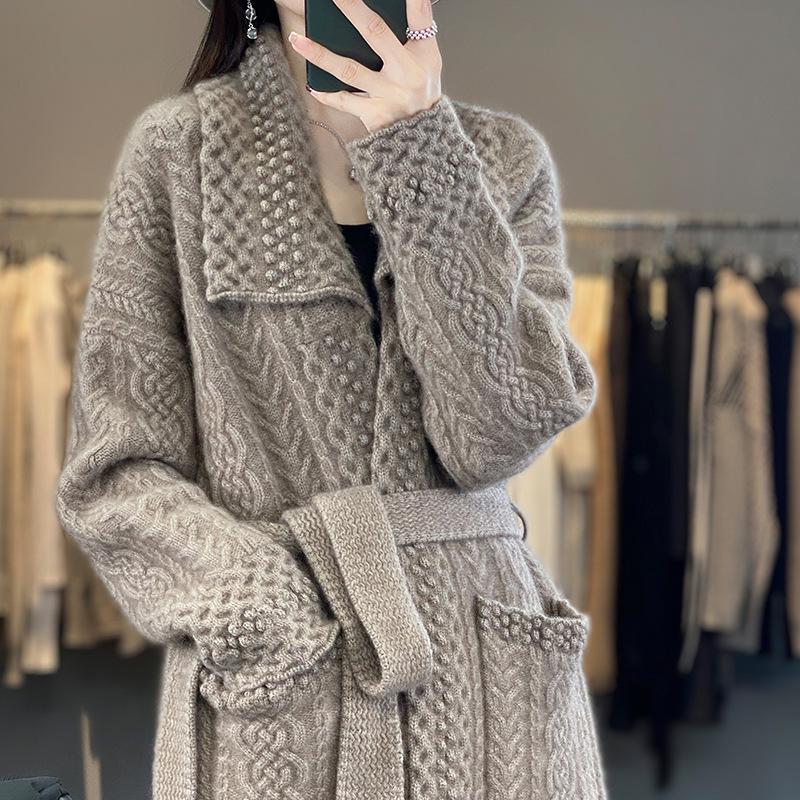 Women`s 100% Pure Wool Mid-Length Cardigan