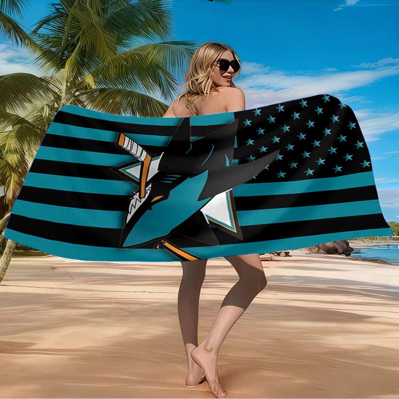 San Sharks Pattern Beach Towel Microfiber Beach Towel, Lightweight and Quick-Dry, for Summer Travel, Swimming Pool Fan Birthday Gift