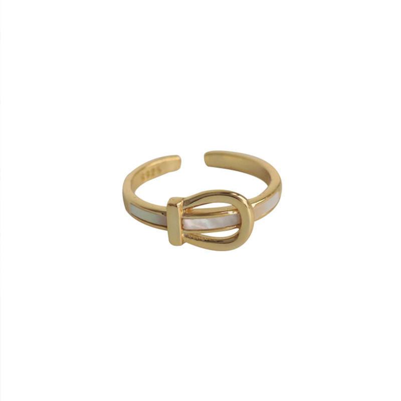 Atemberaubender S925 Silber Verstellbarer Ring Mit Natürlicher Muschel Schnalle Für Damen Mode