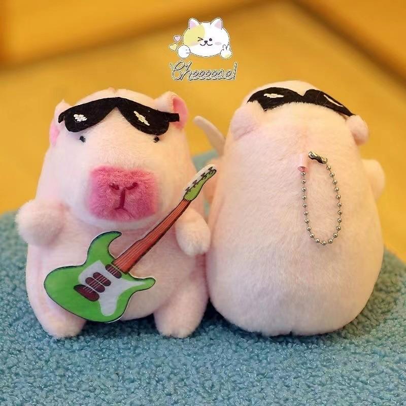 Cute Pink Pp Cotton Capybara Keychain Short Plush Bubble-blowing Animal Charm