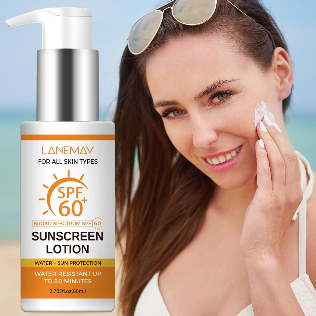 SPF60 Sunscreen Lotion with Coconut Oil & Shea Butter - Broad-Spectrum UV Protection -Lightweight & Non-Greasy, Daily Sun Protection For Skin,80ml