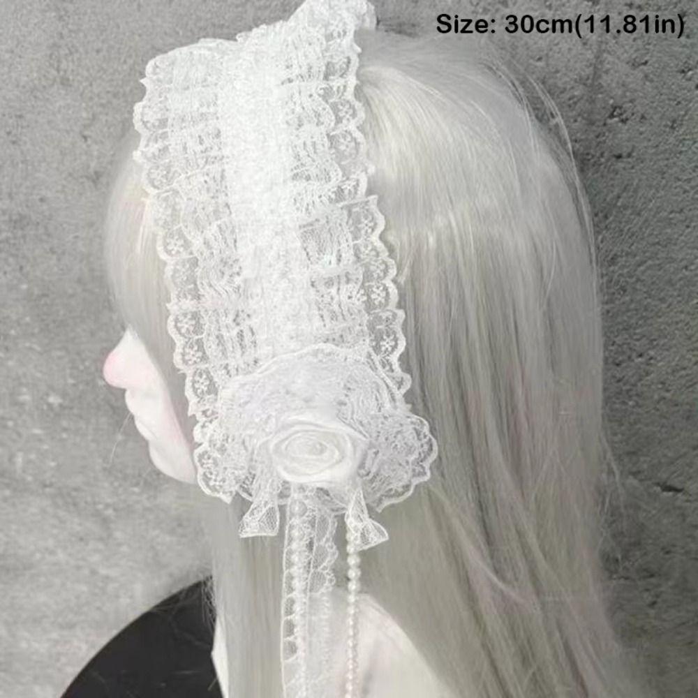 Frilled Lace Headband Rose Flower Frilled Headdress New Gothic Lolita Headband  Women Hair