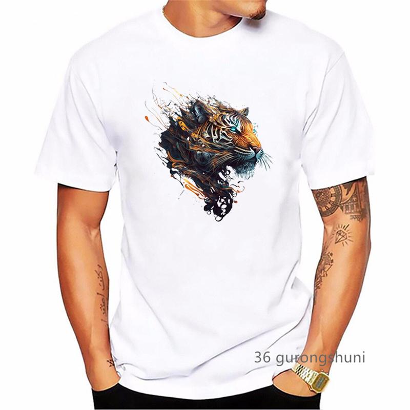 Watercolor Tiger Animal Print T Shirt Unisexs Clothing Funny White Tshirt Homme Harajuku Shirt Summer Fashion Tops Tee Shirt