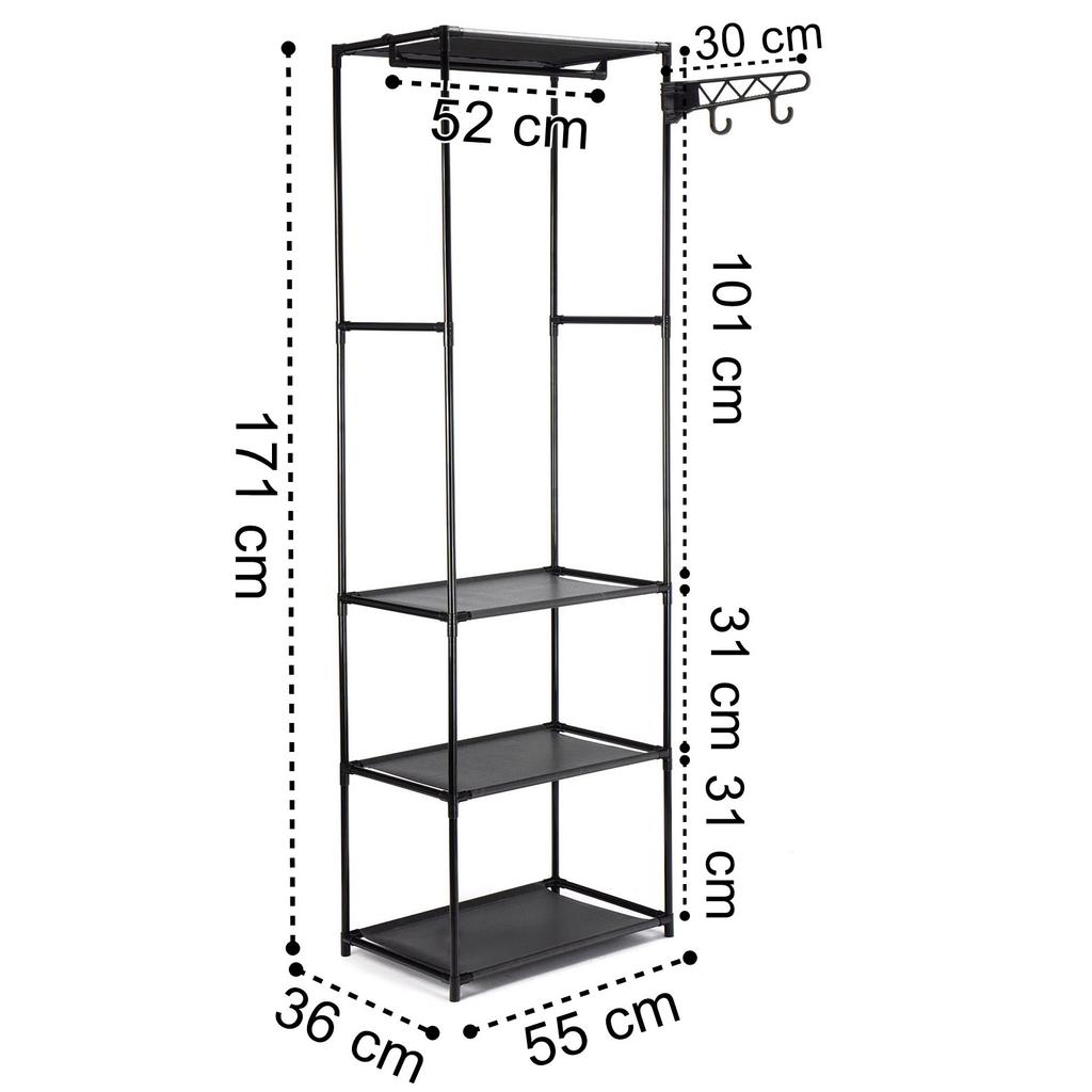 Wieszak Stojący Na Ubrania Buty Garderoba Regał Półki Metalowa Loft 171 Cm
