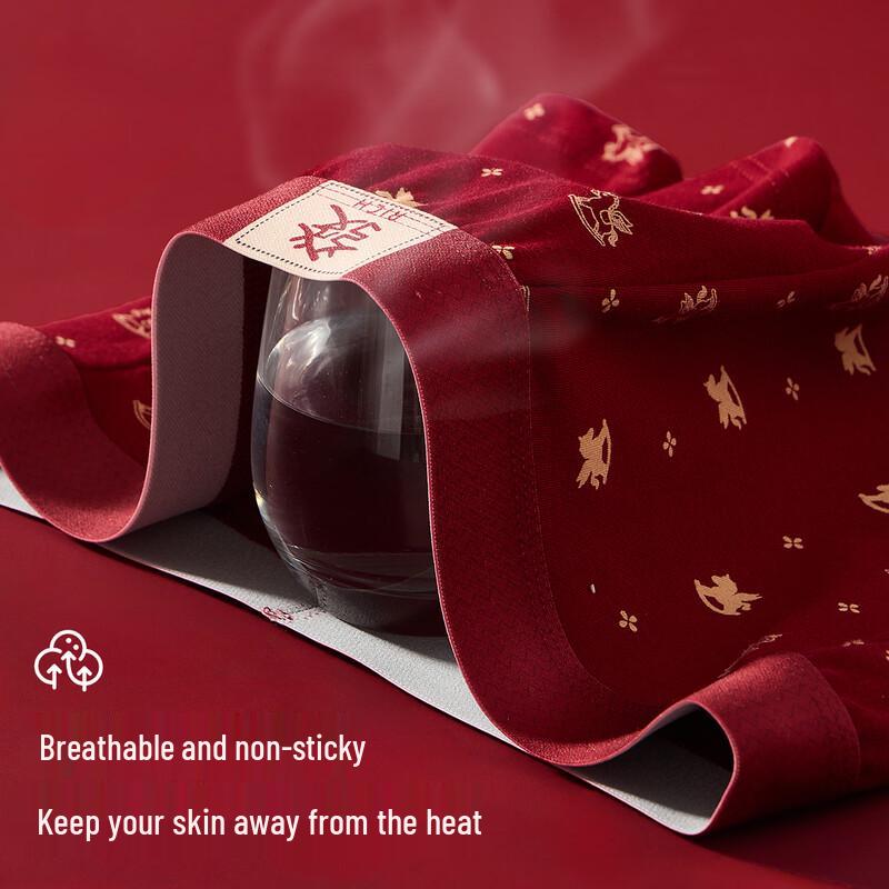 Yalu Men's Lucky Red Antibacterial Cotton Boxer Briefs