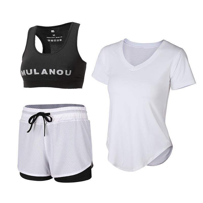 Women's Quick-Dry Yoga Set: Hollow Out Top with Short Sleeves and Tight Pants - 3-Piece Summer Fitness Outfit