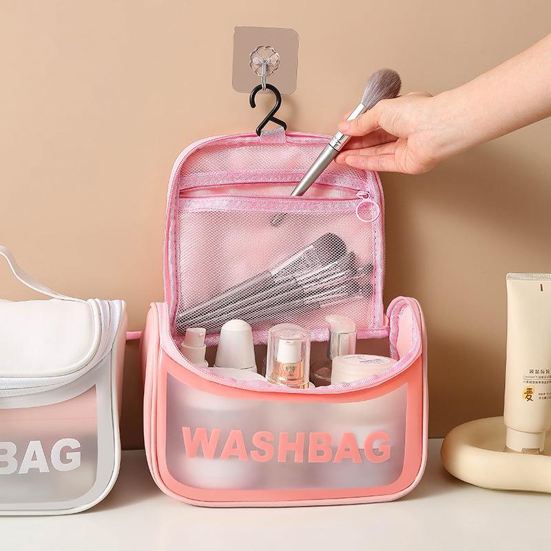 Frosted Transparent PU Makeup Bag - Large Portable PVC Storage with Flip Cover