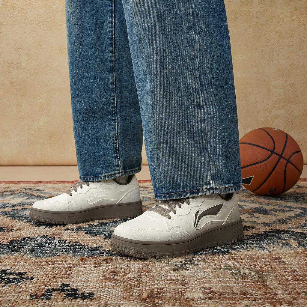 Li Ning Tianji Soft Slip Resistant Cushioning Abrasion Resistant Low Top Skateboard Shoes Men's Ecru AGCU317-1