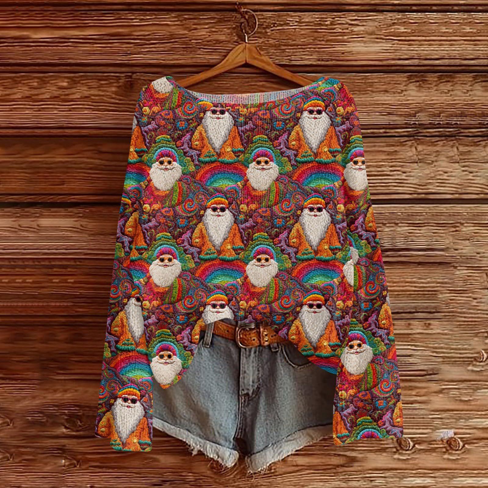 

Рождественские толстовки для женщин Вязаный свитер Милая рубашка Осенний свитер с круглым вырезом Топы XL